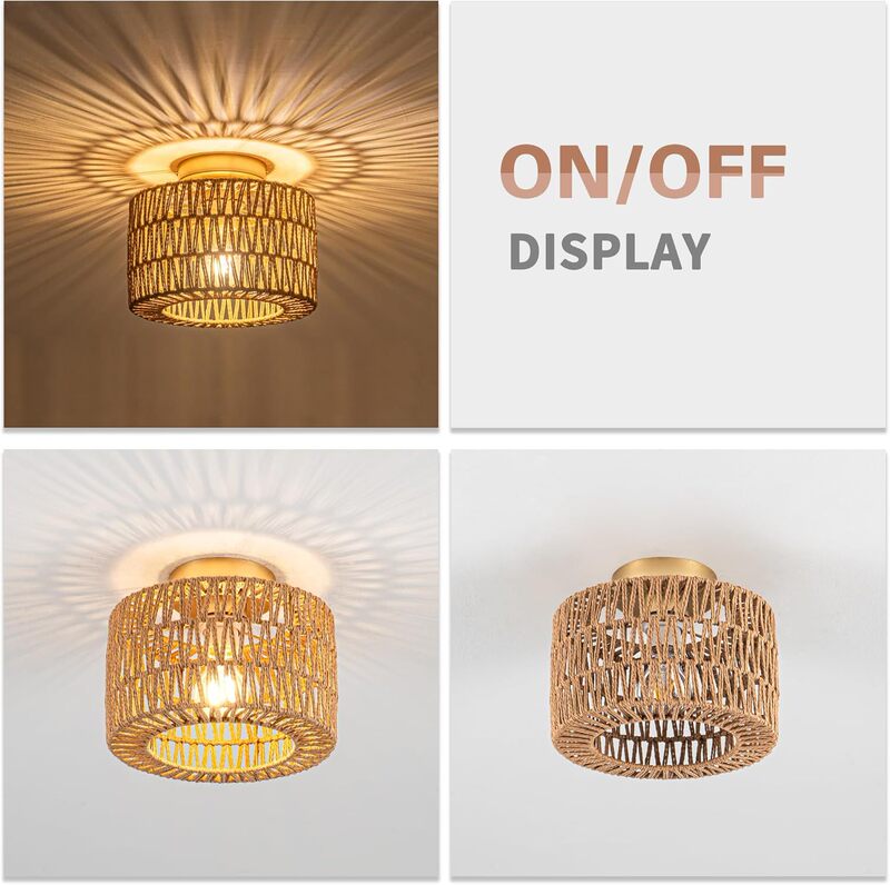 Wabi-Sabi Style Hemp Rope Woven Ceiling Lamp Bohemian Living Room Bedroom Dining Room Rattan Ceiling Lamp Cross-Border Direct Sales