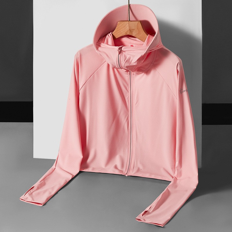 Capa de ropa de protección solar de mujer abrigo de verano ropa de protección solar de hielo transpirable corto al aire libre montar chaqueta de gorra grande