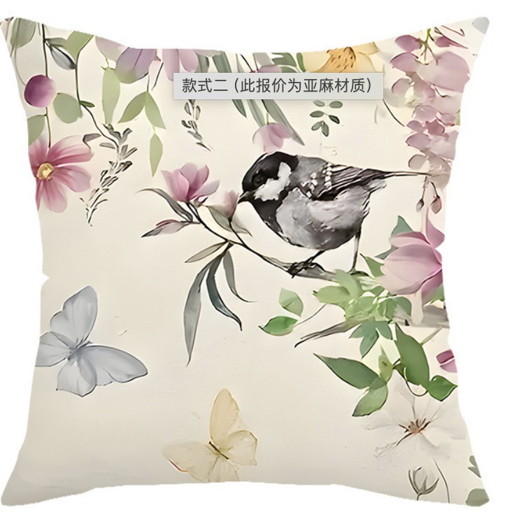 Amazon nueva primavera flores y pájaros impresión almohada cubierta lino decoración sofá almohada cubierta dormitorio cojín