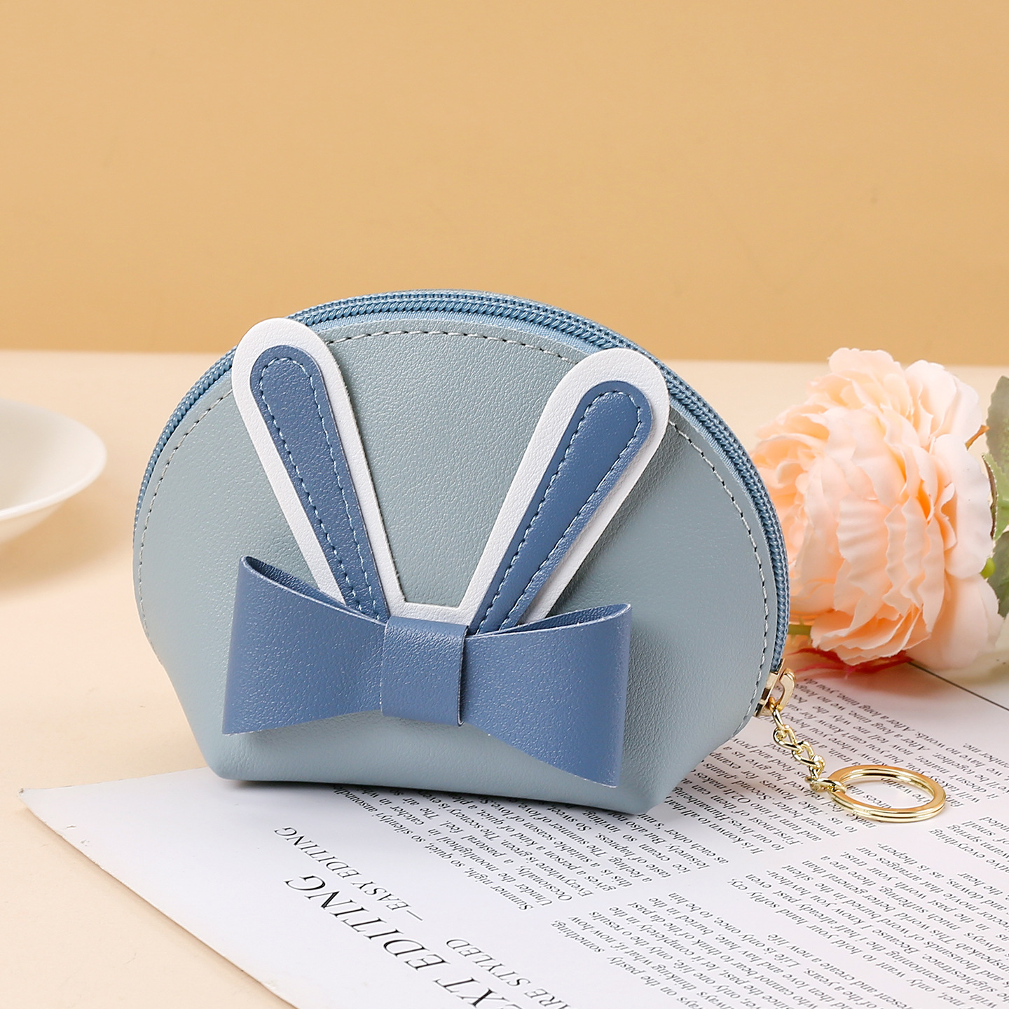 Botón de arco PU piel mini billetera nuevo lindo bolso de monedas de estudiantes llaveras con cremallera pequeña bolsa de cambio