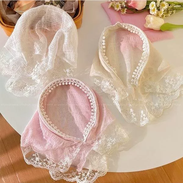 Белая кружевная повязка на голову, тюрбан, встроенный французский треугольный шарф, повязка на голову, квадратный шарф, шляпа в пасторальном стиле, аксессуар для волос в том же стиле Zhou Ye для женщин.