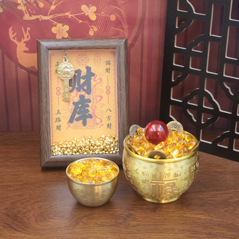 Brass Hundred Blessings Jar, Wealth Treasure Photo Frame, Fortune-Attracting Small Ingot Ornament, Opening Ceremony Housewarming Treasure Bowl Decoration Brass Hundred Blessings Jar, Wealth Treasure Photo Frame, Fortune-Attracting Small Ingot Ornament, Opening Ceremony Housewarming Treasure Bowl Decoration
