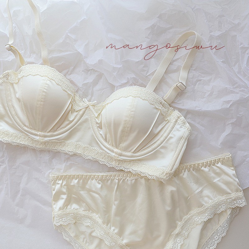 French satin comfortable and breathable underwear, small chest shaping, large chest appearing smaller, soft steel ring upper support, anti-sagging, invisible bra