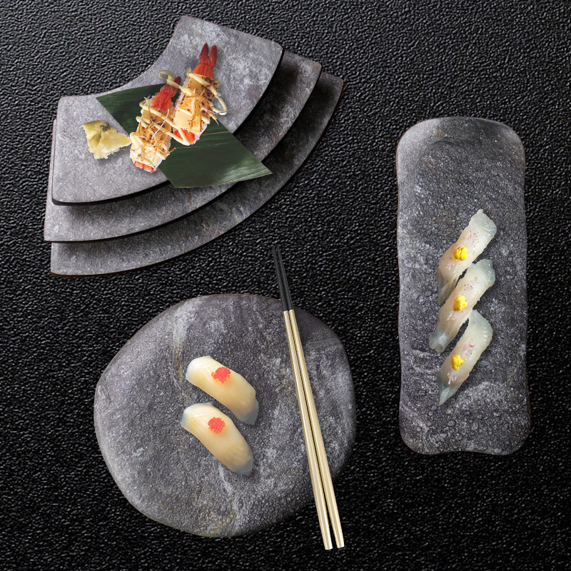 melamine tableware suit imitation porcelain stone pattern fan-shaped flat plate creative day plate restaurant cooking barbecue plate sushi plate