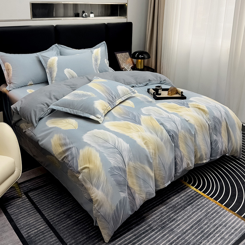 Sábanas de algodón para la piel, ropa de cama de cuatro estaciones, cubierta de edredón grueso de alta calidad, 100 algodón pulido, cuatro piezas