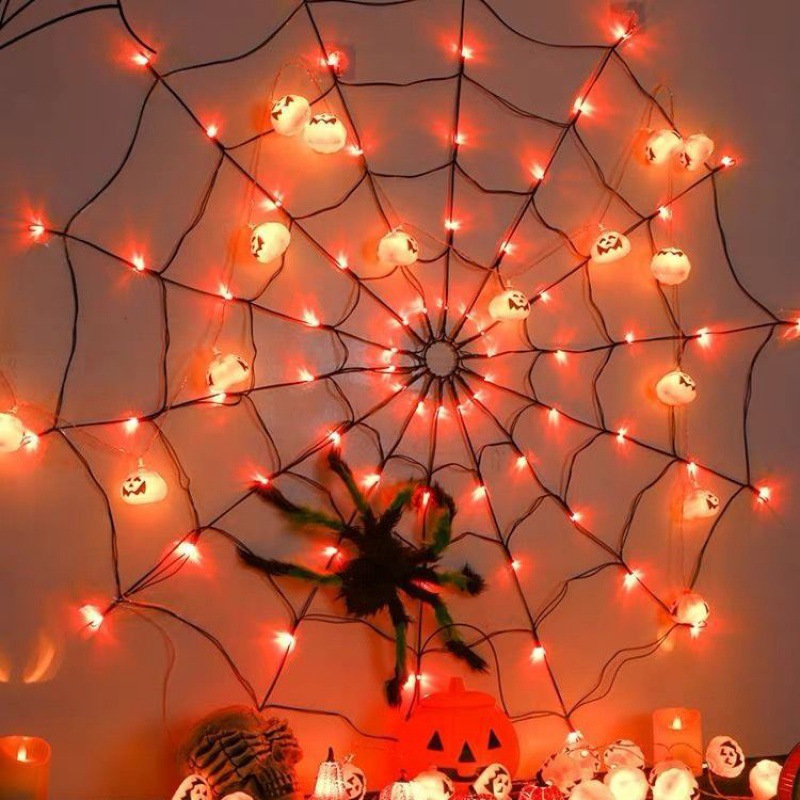 万圣节装饰LED彩灯1米70灯蜘蛛网灯万圣节头饰发光搞怪房间氛围灯