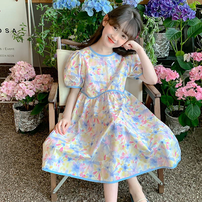 Girls Summer Dress 2026 New Style Kidsren's Dress Summer Kidsren's Clothing Little Girl Puff Sleeve Princess Dress