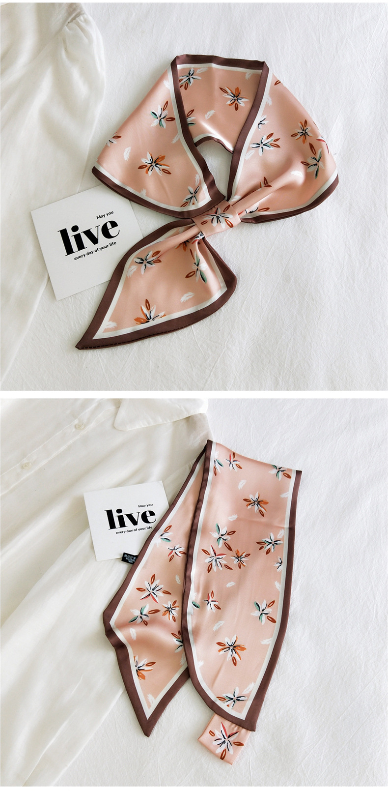 50g Weight Silk Scarf Classification Travel Occasion Unisex Gender Patchwork Design Sweet Style Khaki, Grey, Purple, Red, Green, Blue, Camel, Yellow, Black Color Fashion Printing Small Silk Scarf 25