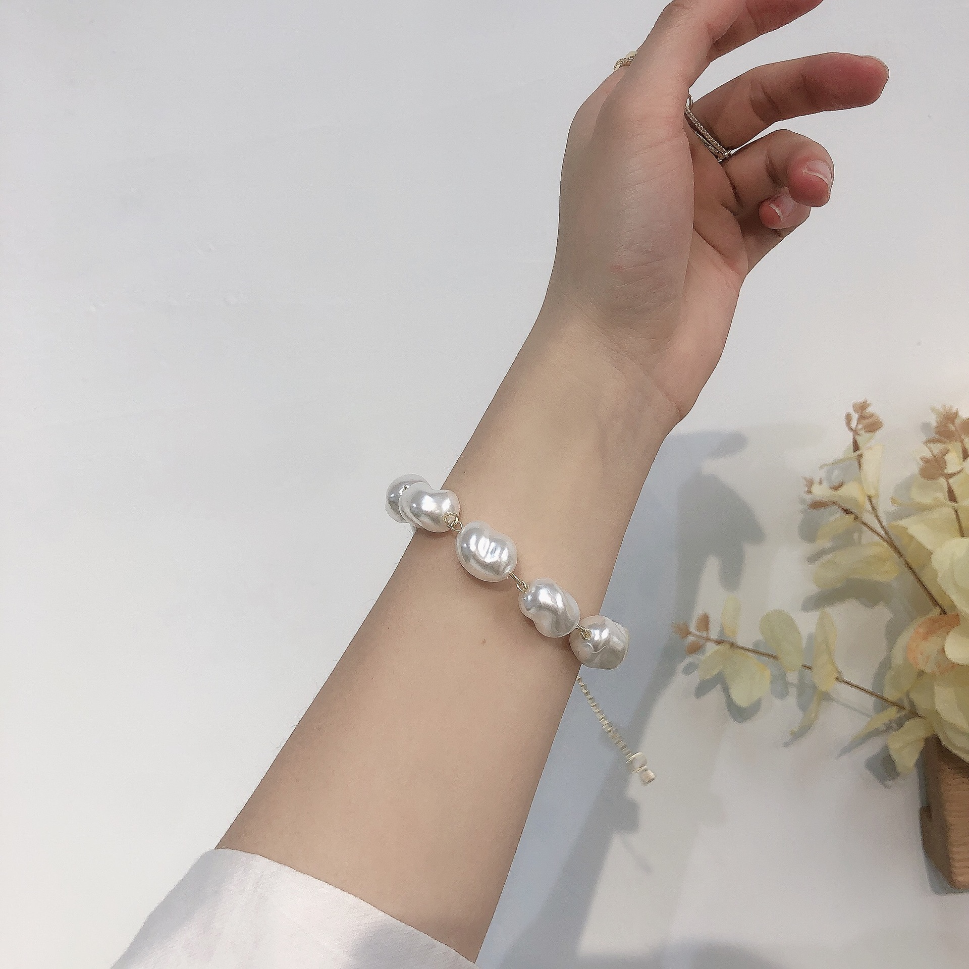 Fashion Solid Color Imitation Pearl Copper Beaded Plating Bracelets 1 Piece