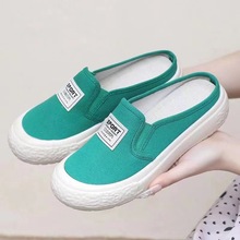 2024夏季新款包头拖鞋帆布女洋气软底外穿透气休闲鞋平底懒人鞋