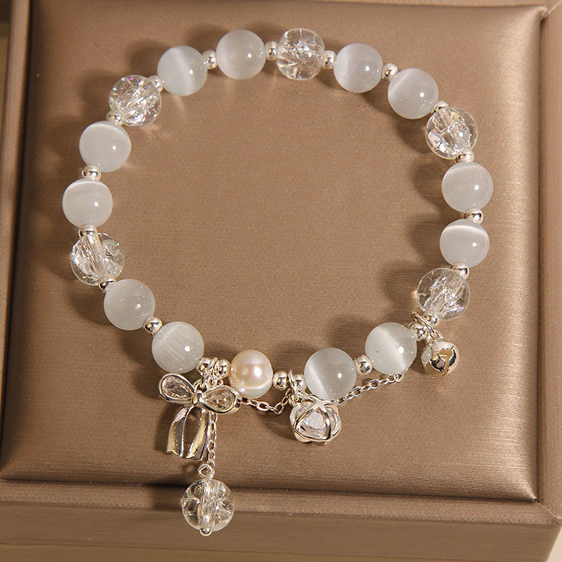 Nueva pulsera de cristal blanco chino para mujer, lujo ligero, nicho, exquisito arco, pulseras de ópalo, regalos para novias y novias
