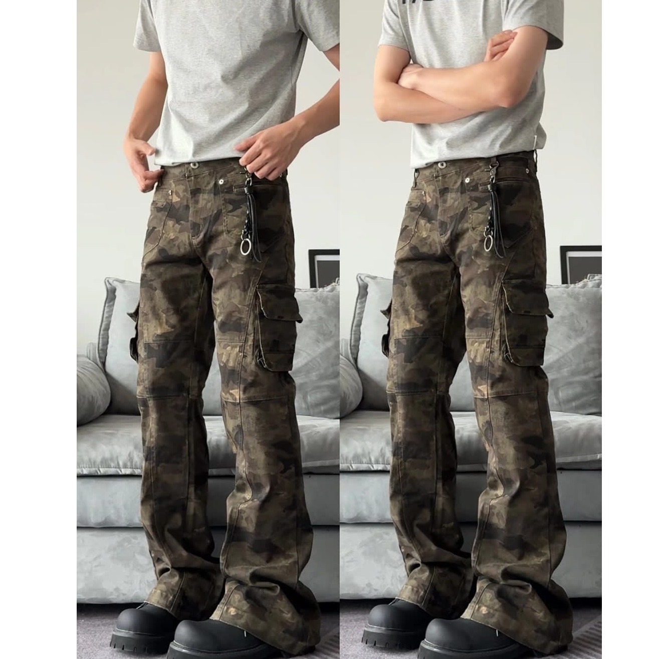 Men's Clothing Retro Camo Cargo Pants For Men & Women - Slim Fit Multi-Pocket Military Tactical Jogger Pants With Flared Leg_mkmklike.com