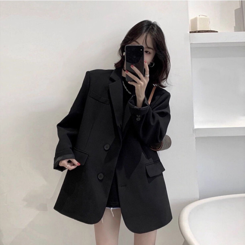 港风炸街高级感黑色西装外套女新款韩版宽松小个子西服套装上衣|undefined