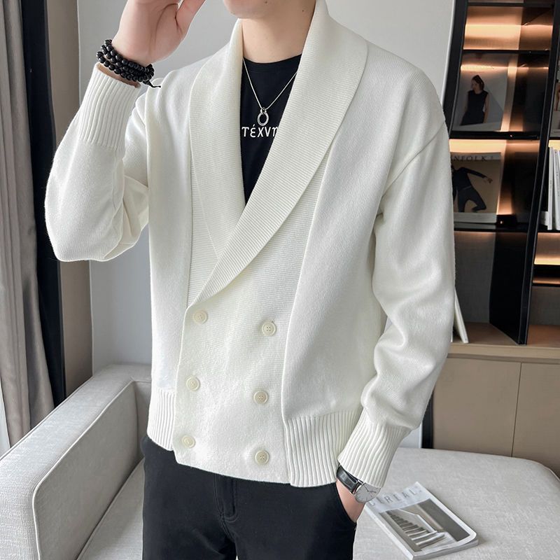 2022V Trendy Brand Cardigan Classy Korean Style New Men's Spring and Autum Outwear Sweater Collar Lapel Knitwear Trendy