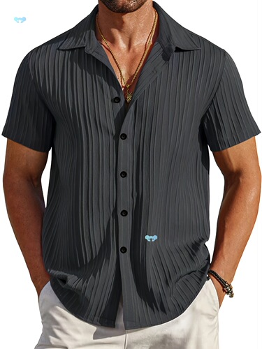 Classic Lapel Short Sleeve Solid Color Casual Button-down Men's Shirt