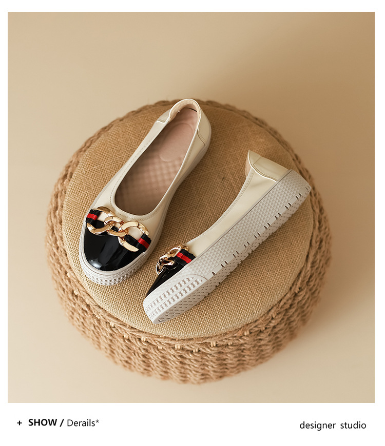 Metal Buckle Loafers 2023 New Versatile Lazy Shoes Comfortable Round Toe Shallow Mouth Thick Sole Slip-On Shoes For Women_voghion.com