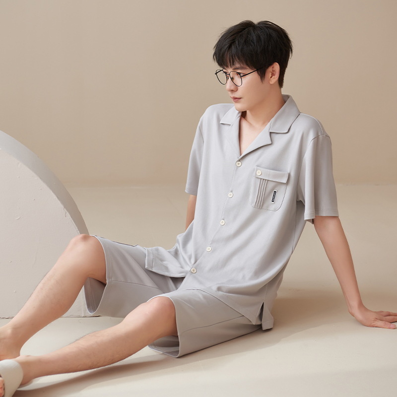 Pijamas de algodón para hombres de verano nuevo de manga corta casual cómodo suelto más tamaño ropa de abrigo homewear traje Delgado