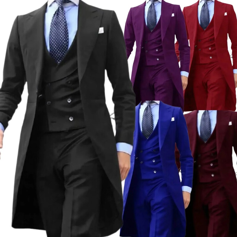 Cross-Border European and American Men's Wedding Host Tuxedo Three-Piece Set, Elegant Solid Color Light Luxury Suit Fashion Set