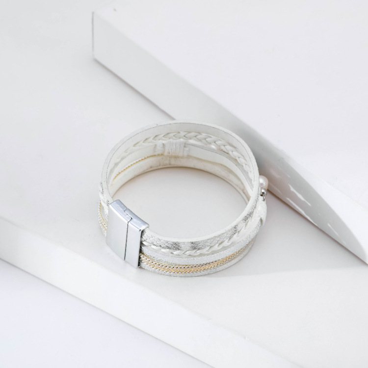 Bohemian multi-layer woven devilu0027s eye pearl leather bracelet