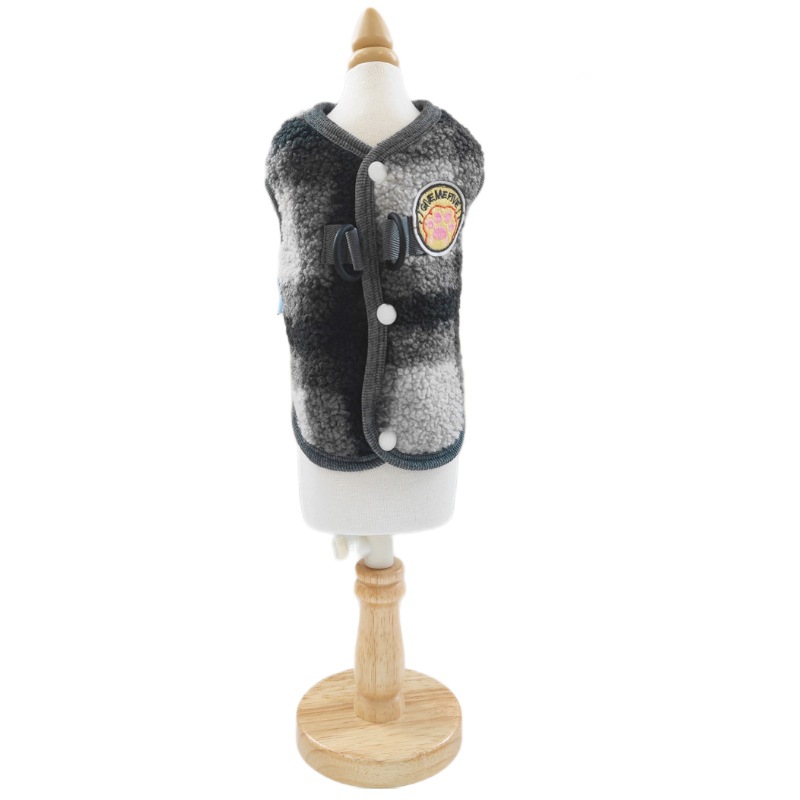 Ropa de perro otoño y invierno grueso felino grano chaleco de lana de espalda abrazadera de tracción perro pequeño peluche artículos de mascotas