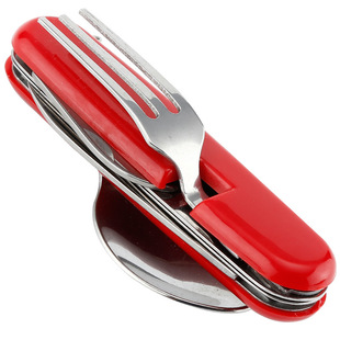 Factory Price Direct Sales Folding Knife, Fork and Spoon Combination Stainless Steel Utensils Red Assembled Multi-Functional Knife Disassembly Tableware
