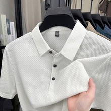 夏季休闲短袖T恤中年男士翻领体恤衫宽松洋气爸爸装透气上衣跨境