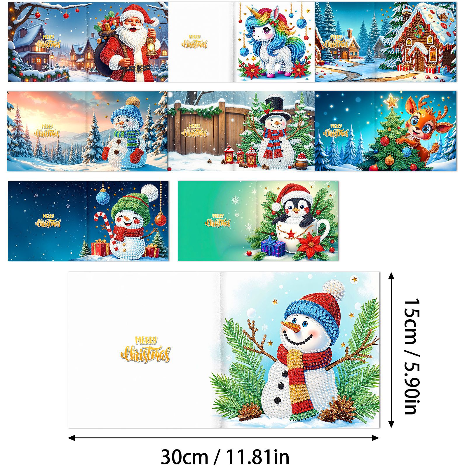 Explosiones transfronterizas de Navidad multiserie de tarjetas de felicitación puntuales hechas a mano 9 conjuntos de sobre de diamante 6 conjuntos de dibujos animados