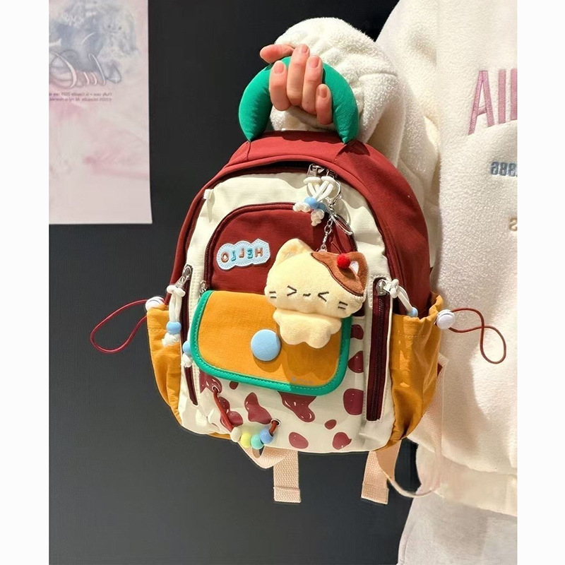 Cartoon Children's Outdoor Portable Small Backpack, Color-Blocking Dopamine Style Lightweight Backpack, Mini Cute Student School Bag