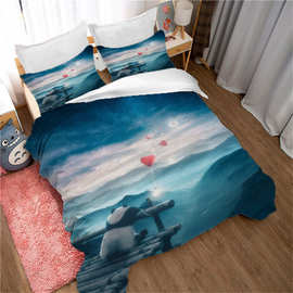 来图定制3D数码 床上用品四件套 动漫熊猫跨境亚马逊 被套三件套