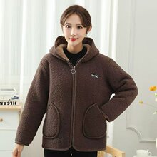 秋冬款妈妈装外套颗粒绒冬季加绒加厚保暖棉衣减龄女装连帽