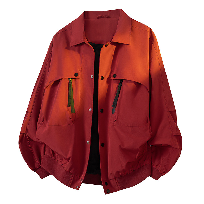 春秋翻领夹克男士宽松时尚百搭上衣情侣街头潮牌美式机能工装外套