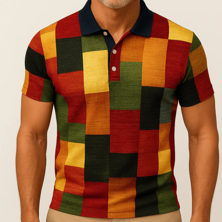 Botón de los hombres camisa polo a cuadros patrón solapa moda 3D Impresión digital moda urbana suelta casual