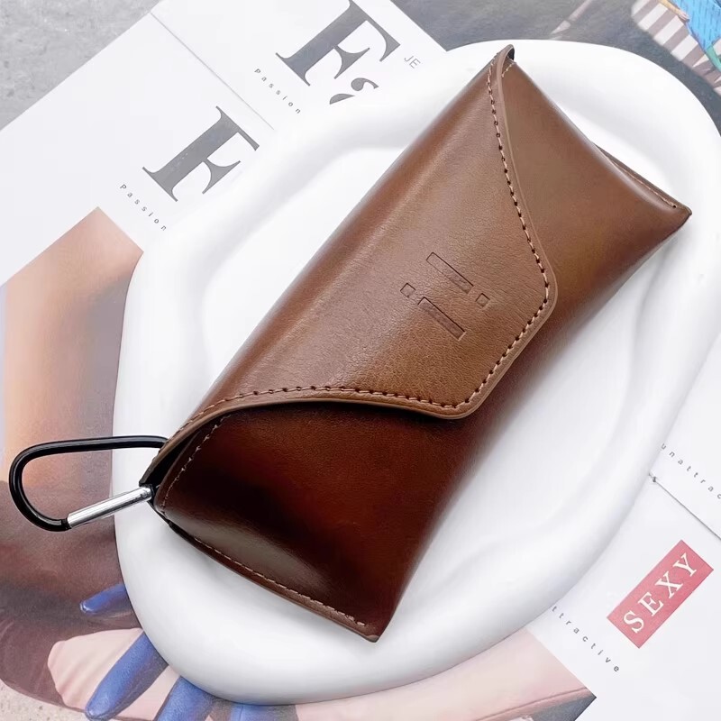 Exported to Europe High-Quality Large Brown Leather Halter Sunglasses Bag Sunglasses Bag Portable Anti-Pressure Storage