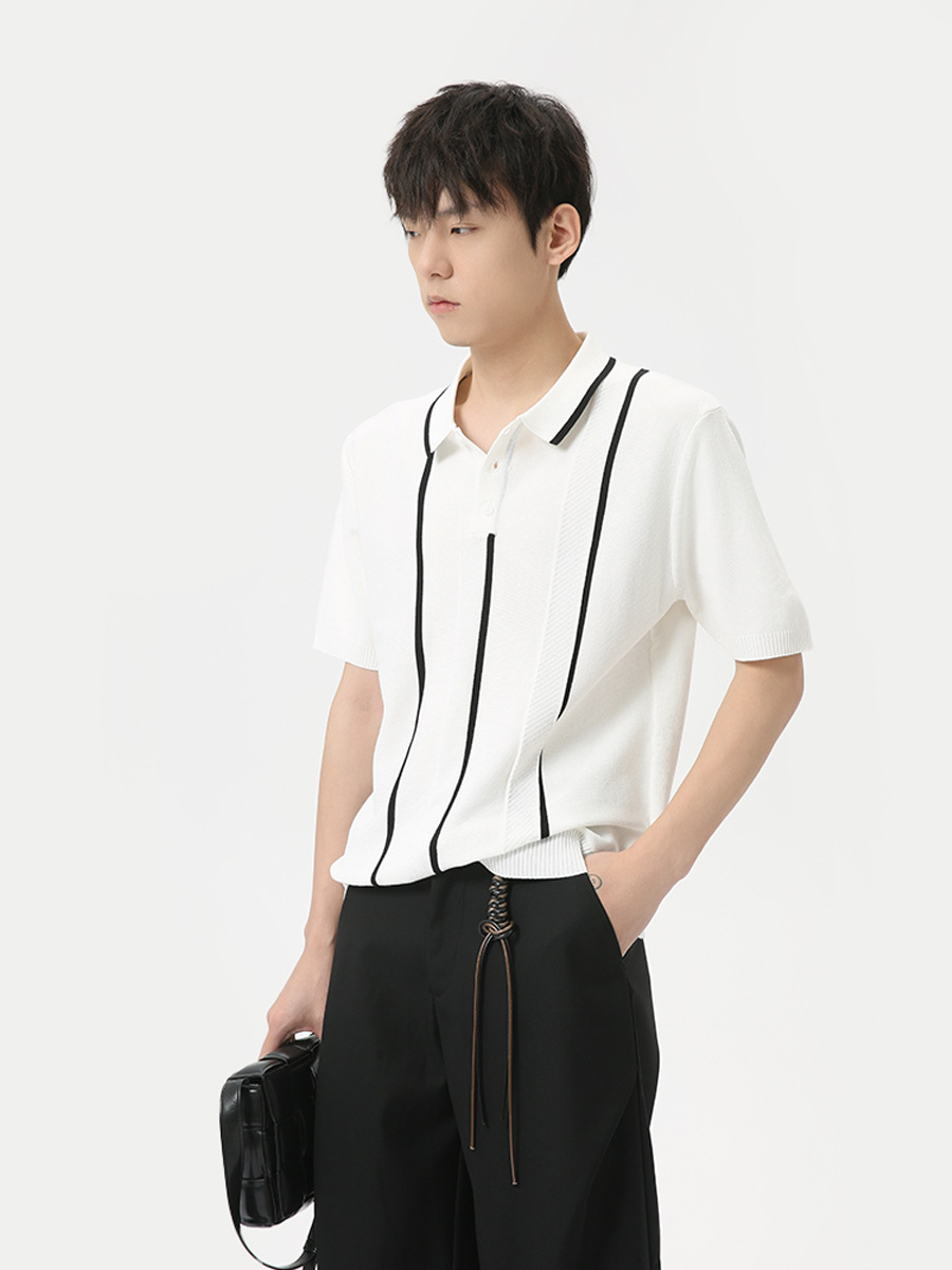 MTLCLOTHES para hombre | 2024 verano nuevos productos, contraste simple, holgura, estilo perezoso, punto, manga corta, top de moda