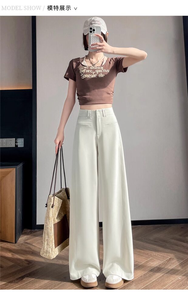 Quần tây nữ ống rộng lưng cao phom suông dài chấm gót — Mơ - Extra Long (Bộ sưu tập mùa xuân, 160cm trở lên), Mẫu Apricot-regular (dành cho mùa xuân và mùa thu, chiều cao dưới 159cm), Xám đậm - Dáng dài (mẫu xuân thu cho người trên 1m60), Xám đậm-đường kính (mẫu xuân thu dưới 159cm) chi tiết 26