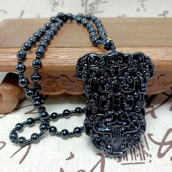 Imitation obsidian glass pendant ink jade jade double-sided gluttonous animal face no matter brand male pendant gift manufacturers wholesale