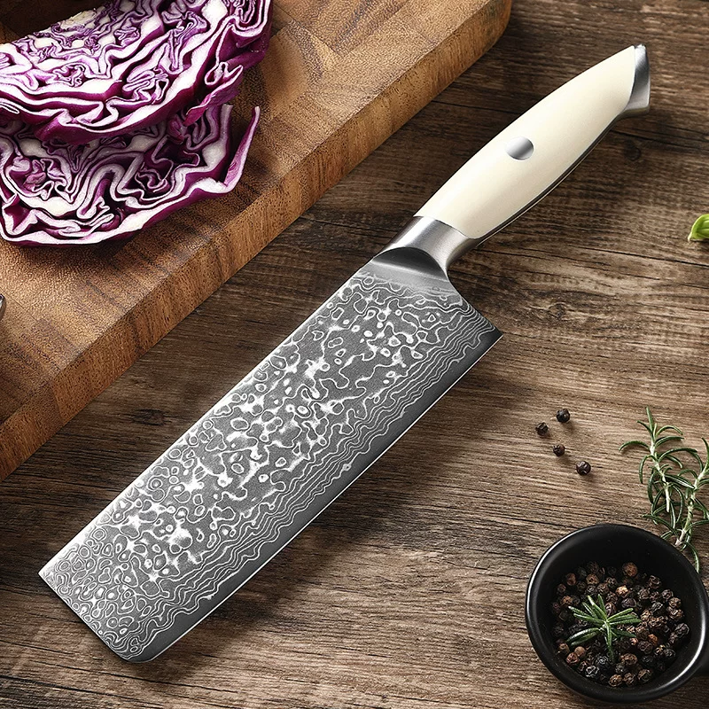 Спотовый кросс-бортовой набор ножей из дамасской стали для кухни, женский маленький кухонный нож, мясной разделочный клинок, острый поварской нож для кухни