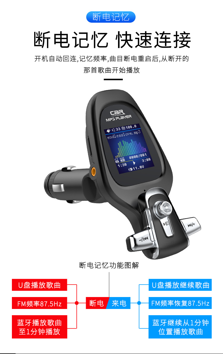 New BT28 Color Screen QC3.0 Car FM Transmitter Car MP3 Bluetooth Player