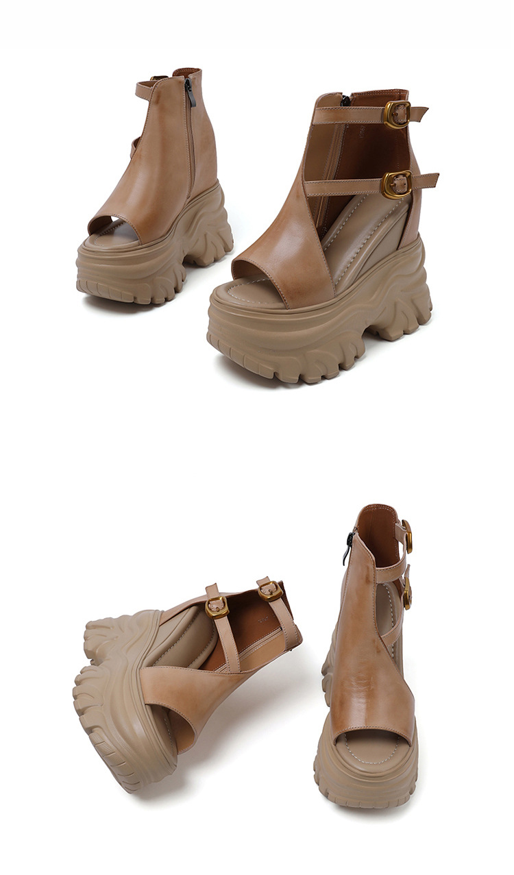Sandal cao gót nữ mũi hở phong cách La Mã đế xuồng gót 14 cm — màu nâu, màu đen chi tiết 20