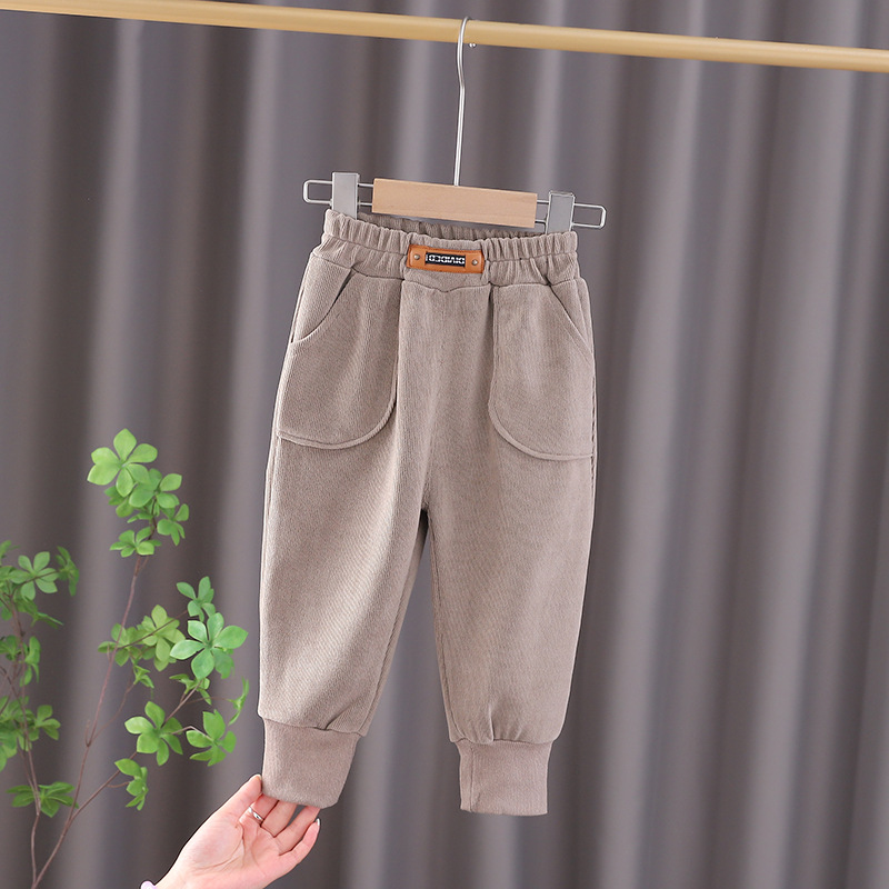 카키 리벳 허리 표준 바지 싱글 피스