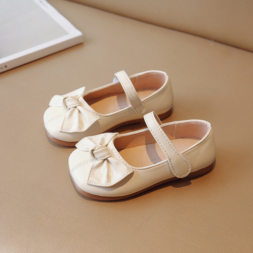 Girls Leather Shoes 2024 Spring and Autumn New Children's Bow Princess Shoes Korean Style Baby Girls Fashion Soft Sole Shoes