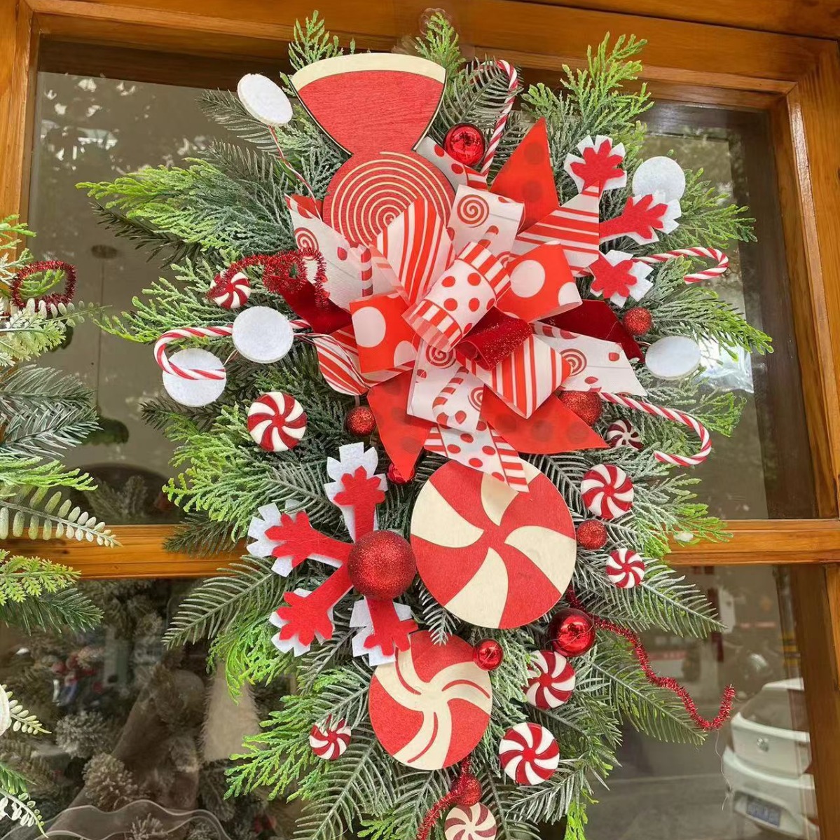 Nuevo árbol al revés de Navidad transfronterizo, puerta de Navidad, caramelo de Navidad, árbol al revés, decoración de pared, hecho a mano