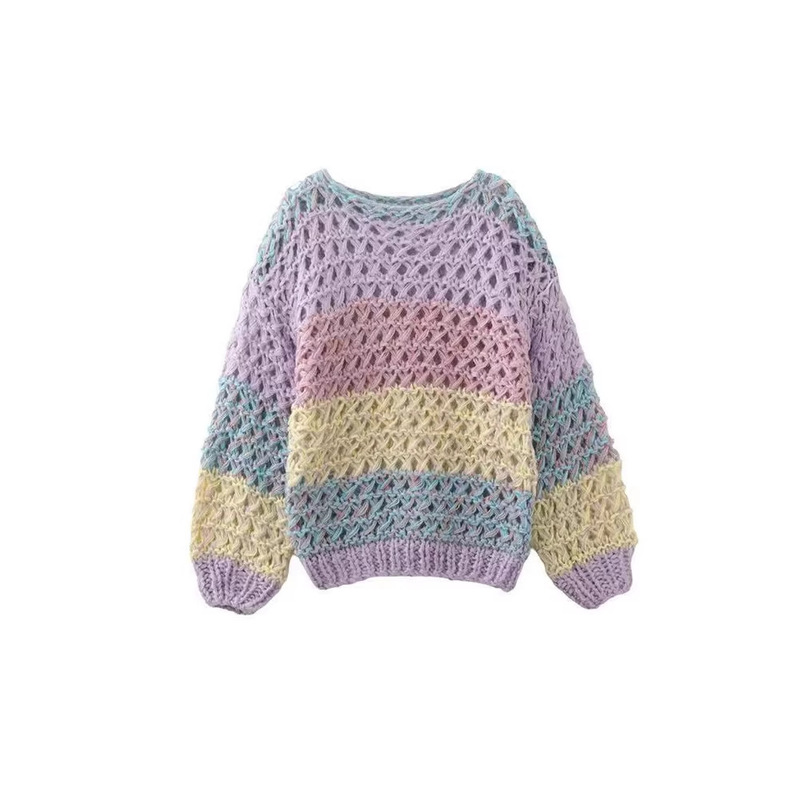 In-Stock Korean Designer New Style Cross-Border Trade Color-Blocking Hand-Knitted Stylish Chanel-Style Sweater Coat Dropshipping