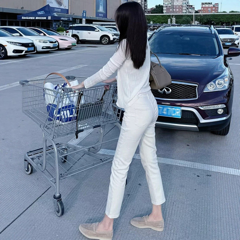 White Straight-Leg Jeans for Women, Summer 2026, Thin New Style, Stretchy Petite Women's Baguette Pants White Straight-Leg Jeans for Women, Summer 2026, Thin New Style, Stretchy Petite Women's Baguette Pants
