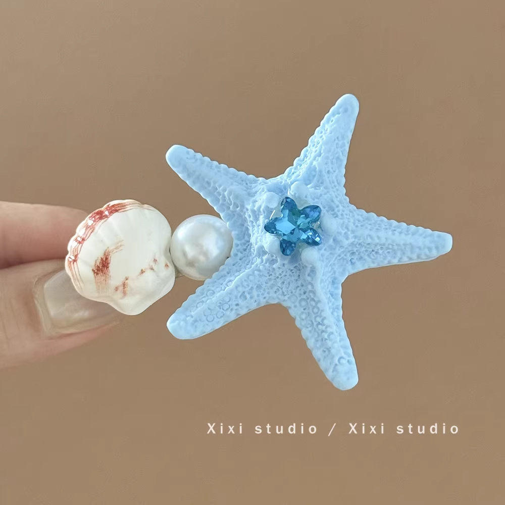 1# 파란 불가사리 조개 머리핀 약 5.5cm