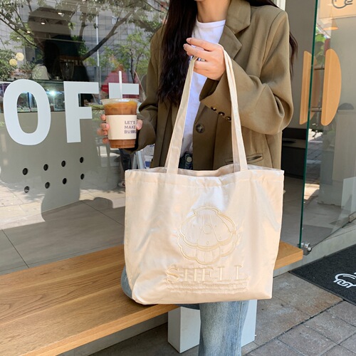 2961 Niche design pearlescent embroidery cream color large capacity canvas bag women's handbag shoulder tote bag