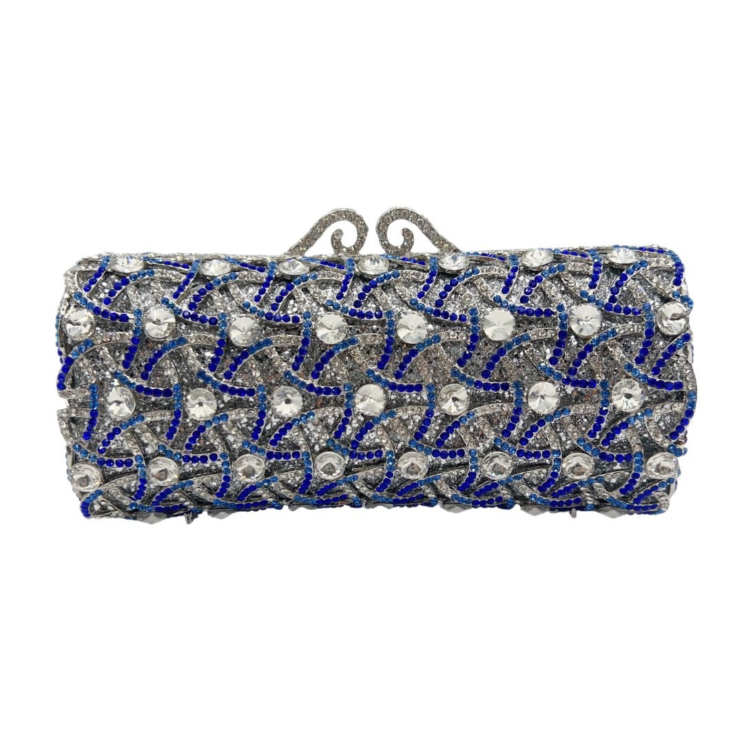 Túi clutch nữ đính pha lê kim cương sang trọng dự tiệc tối — màu xanh bạc, Tùy chỉnh các màu khác