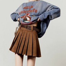 美拉德沙漠色百褶裙女2025秋季高腰显瘦防走光配腰带A字半身裙