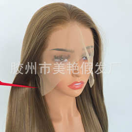 欧美热销款棕绿色混色化纤蕾丝假发13*4前额蕾丝头套哑光高温丝