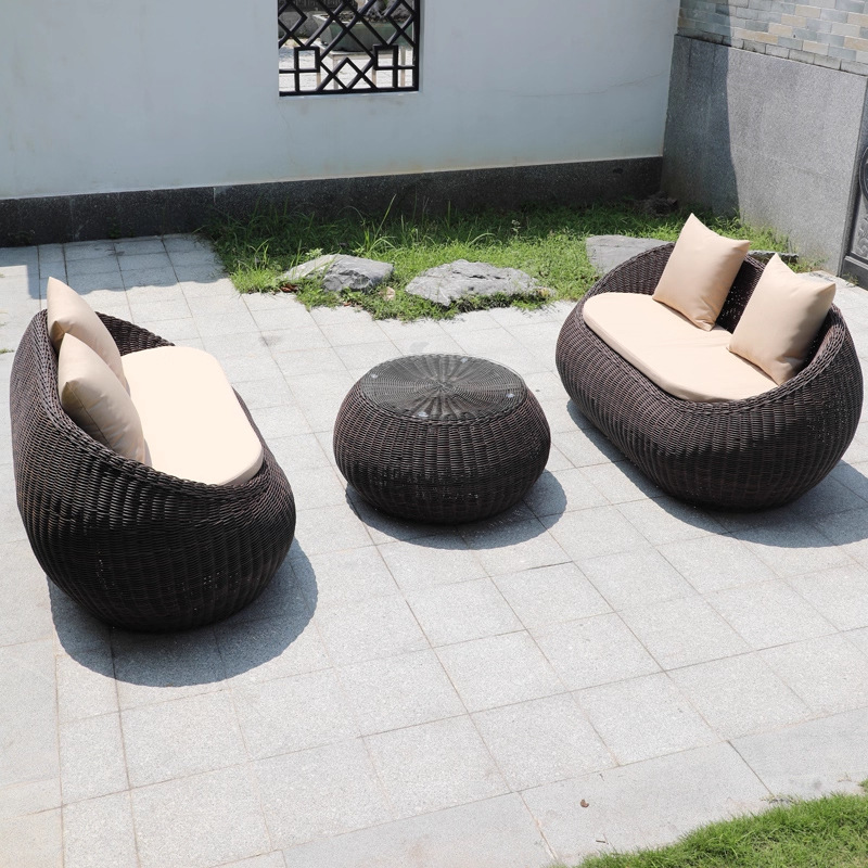 Balcón al aire libre sofá tela de caña mesa de té combinación de caña ocio al aire libre patio silla de caña jardín al aire libre muebles tejidos
